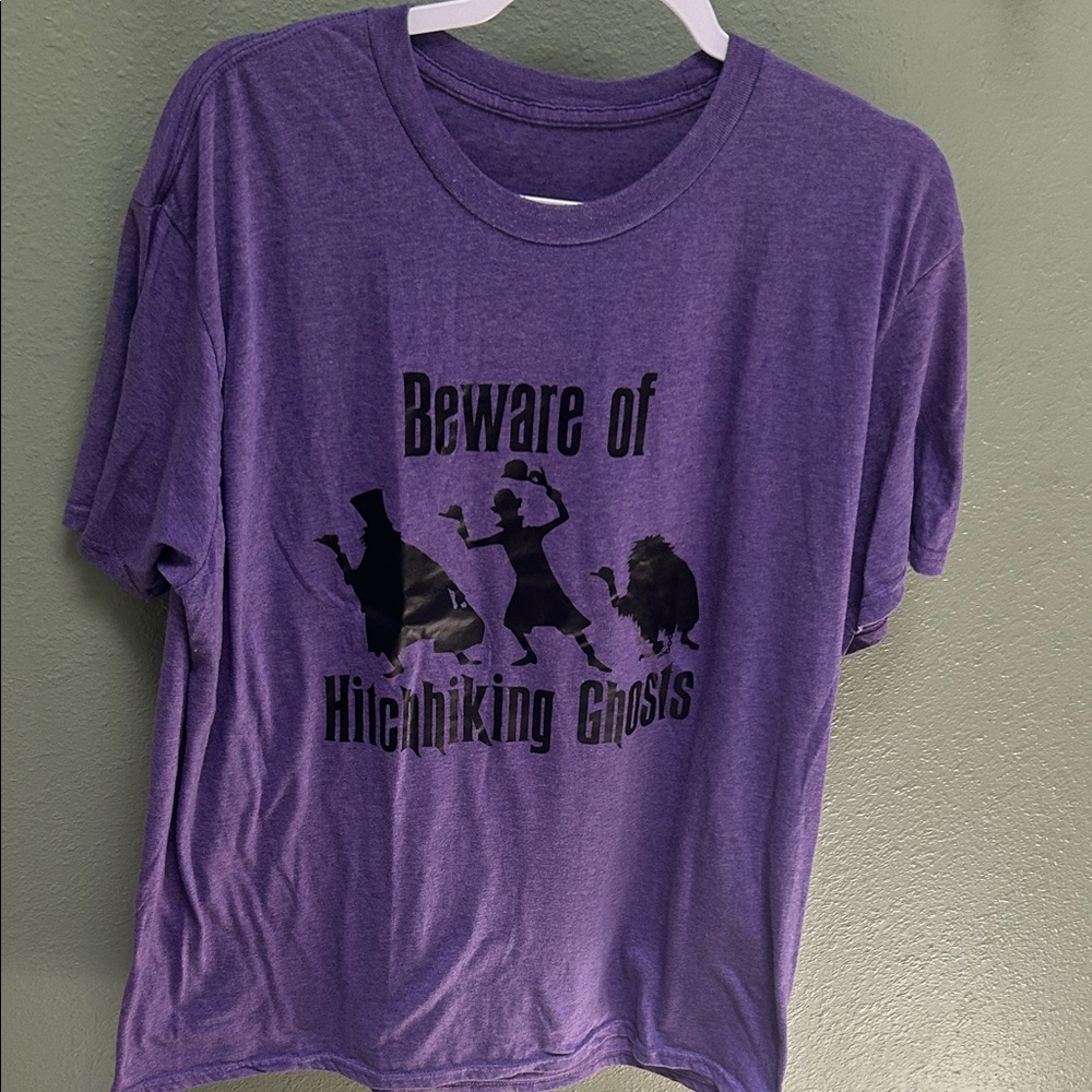Purple Graphic T-Shirt with Hitchhiking Ghost Print